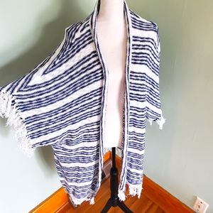 GAP Navy/ White Stripe Sweater w/ Fringe, Medium